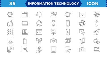 información tecnología icono colocar. conteniendo nube informática, eso gerente, grande datos, datos analítica, Internet, red seguridad y más. íconos recopilación. vector