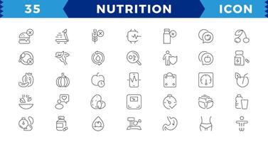 Nutrition and healthy eating icon pack. vector