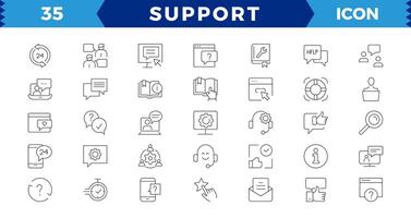 Customer Service and Support - Outline Icon Collection. Thin Line Set contains such Icons as Online Help, Helpdesk, Quick Response,simple symbols collection. vector