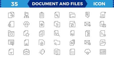 Set of file and document Icons. Simple line art style icons pack. illustration, such as files, checkmark, find, search, paper. vector