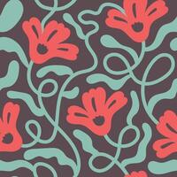 Flowers with curvy leaf vintage seamless pattern vector