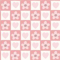 Romantic checkered seamless pattern with flower and heart vector