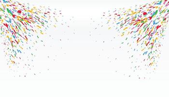 Colorful confetti and serpentine ribbons falling from above. Streamers, tinsel seamless frame border background in simple flat cartoon modern style. vector