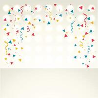 Colorful confetti and serpentine ribbons falling from above. Streamers, tinsel seamless frame border background in simple flat cartoon modern style. vector