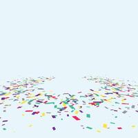 Colorful confetti and serpentine ribbons falling from above. Streamers, tinsel seamless frame border background in simple flat cartoon modern style. vector