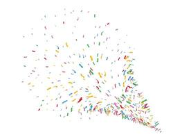 Colorful confetti and serpentine ribbons falling from above. Streamers, tinsel seamless frame border background in simple flat cartoon modern style. vector