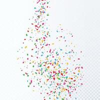 Colorful confetti and serpentine ribbons falling from above. Streamers, tinsel seamless frame border background in simple flat cartoon modern style. vector