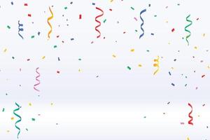 Colorful confetti and serpentine ribbons falling from above. Streamers, tinsel seamless frame border background in simple flat cartoon modern style. vector