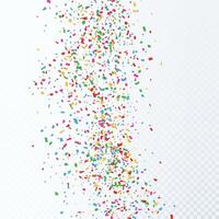 Colorful confetti and serpentine ribbons falling from above. Streamers, tinsel seamless frame border background in simple flat cartoon modern style. vector