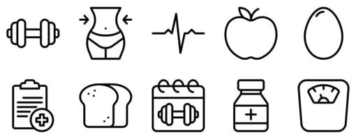 diet and nutrition icon line style set collection vector