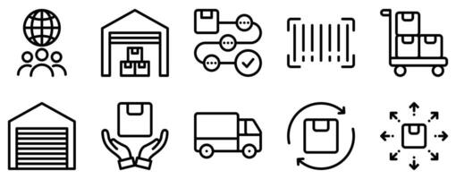 logística icono línea estilo conjunto colección vector