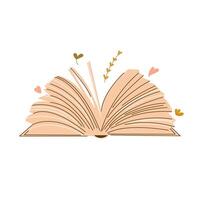 An open book, hand drawn pink flat illustration. vector