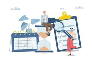 Effective organization of time at work, Managers team organize project calendar. Work planning, Time control, Reminder, Business team organizes professional planning calendar. illustration. vector