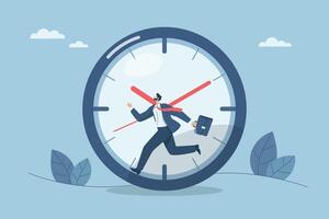 Business time management planning, Time rush in work or schedule an appointment, Quick response time work, Businessman runs fast according to clock time. design illustration. vector