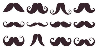 A set of hand-drawn mustaches in various shapes, isolated on white vector