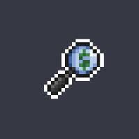 magnifier with dollar sign in pixel art style vector