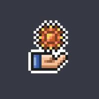 sun in the hand in pixel art style vector