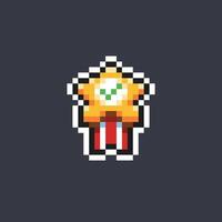star medal with check sign in pixel art style vector