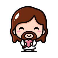 cute jesus hugging love heart vector