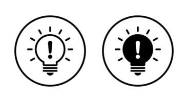 Exclamation mark with lamp icon on circle line. Warning light bulb sign symbol vector