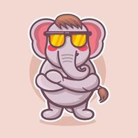 frio elefante animal personaje mascota con cruzado brazos aislado dibujos animados en plano estilo diseño vector