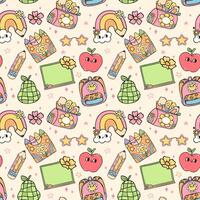 Back to school seamless pattern retro groovy trendy doodle drawing repeating isolated on background. vector