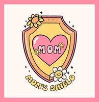 Retro Groovy Mothers Day symbolic mom's shield Doodle Drawing Vibrant Pastel Color for Greeting Card and Sticker, tshirt Sublimation. vector