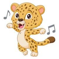 Cute Cheetah Dancing Cartoon Illustration. Animal Nature Icon Concept Isolated Premium vector