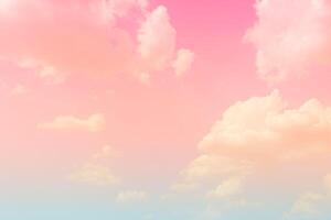 Pink sky clouds background, pastel sky background photo