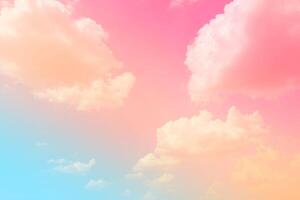 Pink sky clouds background, pastel sky background photo