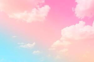 Pink sky clouds background, pastel sky background photo