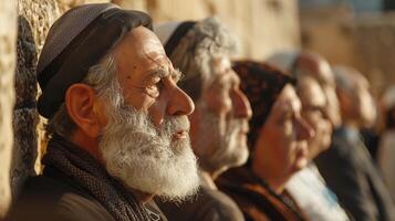 Jewish People standing in front of the Western Wall in Jerusalem during Yom HaZikaron. photo