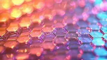 Rainbow Hexagon Grid Cell Banner. Iridescent Shimmering Radiance. Abstract Honeycombs photo