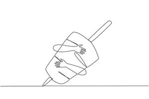 Continuous one line drawing of hands hugging kebab. Grilled meat dishes that are skewered using skewers or iron rods. Foods that have a high nutritional content. Single line design illustration vector