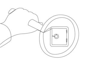 soltero uno línea dibujo grande mano participación aumentador vaso Destacar seguro depositar caja. atención en proteccion. Tienda importante documentos en un bóveda. sin riesgos. continuo línea diseño gráfico ilustración vector