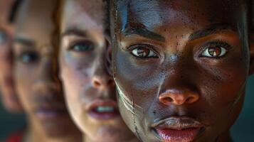 Portraits of Olympic athletes showing focus and determination, elements of their national identity. photo