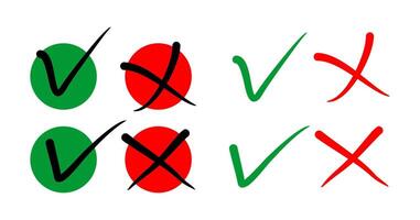 Set of Yes and No or Right and Wrong or Cross Mark and check mark symbol hand writing style with round button vector