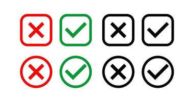 Set of Yes and No or Right and Wrong or Cross Mark and check mark symbol with uotline button vector