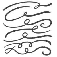 Swoosh hand drawn underlines. Swash and swish curly strokes. Squiggle calligraphic tails and dividers set. Decorative elegant flourish vintage elements. Wavy scroll swoop. vector
