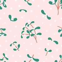 Christmas seamless pattern with mistletoe, dots. vector