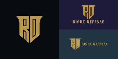 Abstract initial shield letter RD or DR logo in luxury gold color isolated on multiple background colors. The logo is suitable for attorney and law firm company icon logo design inspiration templates. vector