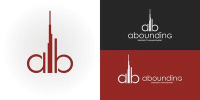 Abstract initial building letter AB or BA logo in red color isolated on multiple background colors. The logo is suitable for property management company icon logo design inspiration templates. vector