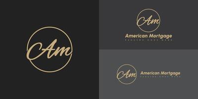 Abstract initial circle letter AM or MA logo in gold color isolated on multiple background colors. The logo is suitable for property and real estate company icon logo design inspiration templates. vector