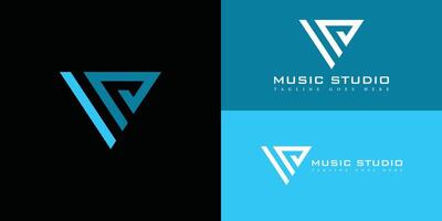 Abstract initial triangle letter MD or DM logo in blue color isolated on multiple background colors. The logo is suitable for music studio and media agency icon logo design inspiration templates. vector