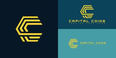 Abstract initial hexagon letter C or CC logo in yellow color isolated on multiple background colors. The logo is suitable for cryptocurrency payment services icon logo design inspiration templates. vector