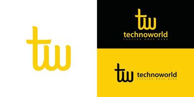 Abstract initial letter TW or WT logo in yellow color isolated on multiple background colors. The logo is suitable for business and technology company icon logo design inspiration templates. vector