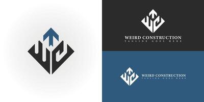 Abstract initial square letter WC or CW logo in black and blue color isolated on multiple background colors. The logo is suitable for construction company icon logo design inspiration templates. vector