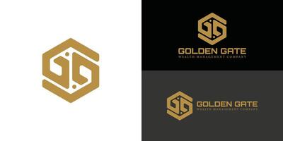 Abstract initial hexagon letter G or GG logo in gold color isolated on multiple background colors. The logo is suitable for wealth management business company icon logo design inspiration templates. vector