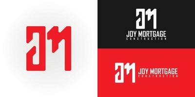 Abstract initial letter JM or MJ logo in red color isolated on multiple background colors. The logo is suitable for real estate and construction company icon logo design inspiration templates. vector