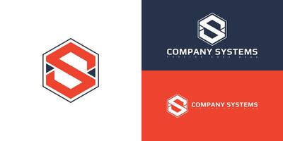 Abstract initial hexagon letter S or SS logo in blue and red color isolated on multiple background colors. The logo is suitable for the internet storage system company icon logo design inspiration vector